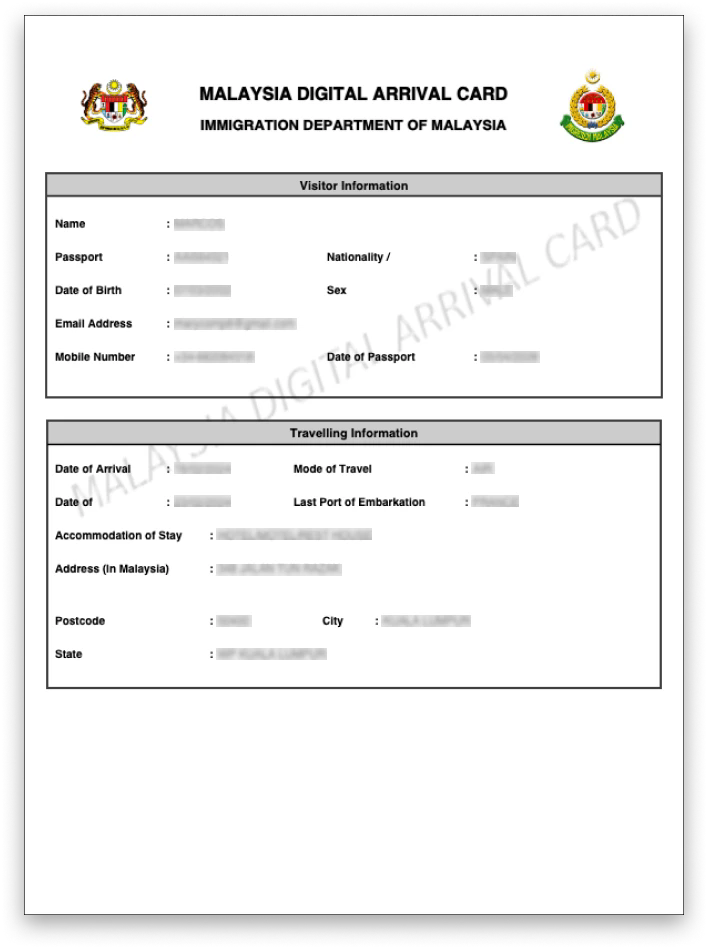 马来西亚电子入境卡说明